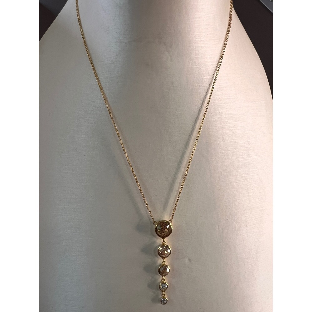 Touchstone Crystal Swarovski Fizzy Drop Pendant Necklace Gold Tone Champagne